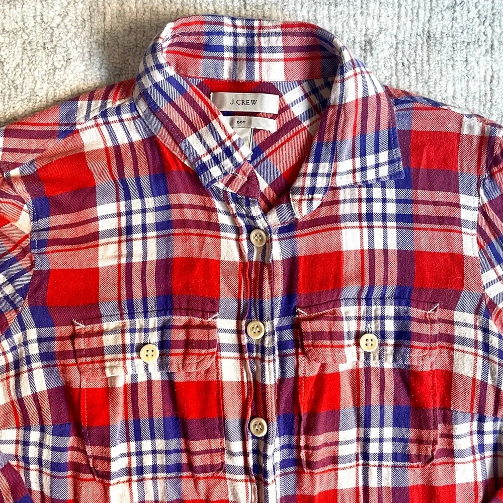 J. Crew Boy Fit Orange Plaid Long Sleeve Button Down Shirt